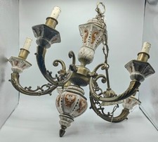 Antico Lampadario Ottone e Porcellana
