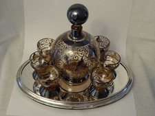 ANTICO VASSOIO A SPECCHIO IN ARGENTO CON BOTTIGLIA +BICCHIERI X ROSOLIO ANNI 30