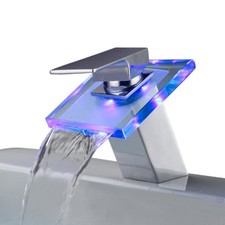 Illuminato Vetro LED Rubinetto Rubinetteria Bagno Acqua a Cascata Lavabo