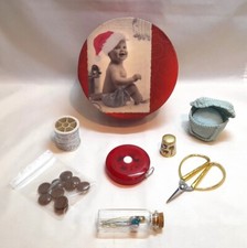 SET CUCITO RICAMO SCATOLA BAMBINO NATALE Vintage Embroidery Sewing Child's Box