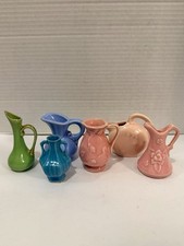 Vintage MCM Salesman USA mini campioni di ceramica, rosa, blu pervinca, vasi verdi