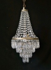 Lampadario antico vintage ottone e cristalli impero francese plafoniera 