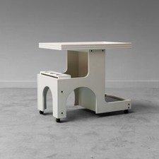 CARRELLO BAR IN LEGNO BIANCO VETRO FUMÉ DESIGN ANNI '70 VINTAGE MODERNARIATO 