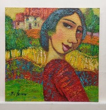 Complemento Arredo Dipinto Paesaggio Figura Olio Cm30x30 De Lorenzo Carlo