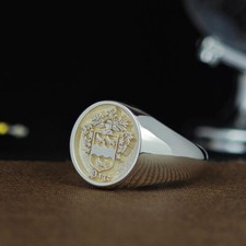 Anello Crest Famiglia Pagina Argento - Sigillo Stemma Personalizzato, Anello Personalizzato