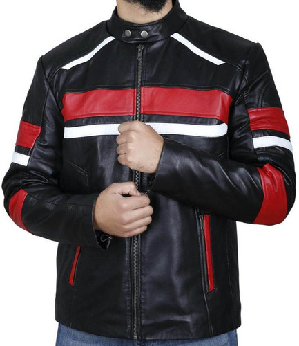 Giacca pelle nera uomo - , rossa