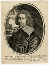 Stampa antica-HENRY DE BOURBON-VESCOVO METZ-Moncornet-ca. 1640