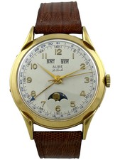 Orologio da polso uomo Aube Le Locle carica manuale calendario completo Valjoux 90, funzionante