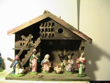 Presepe completo in Legno 10 pezzi in Cartapesta con capanna  cm 31/32 circa  