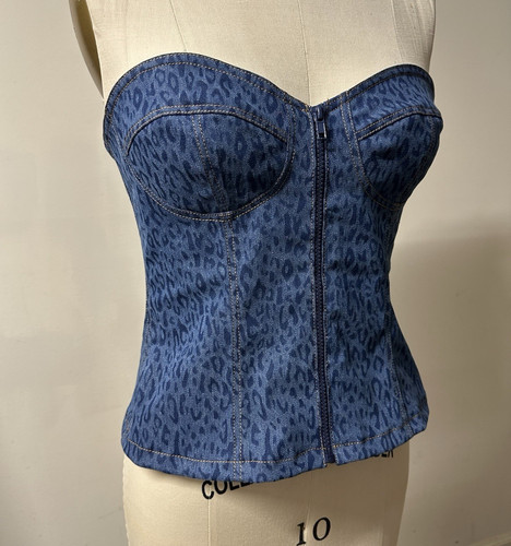 Top corsetto denim stampa