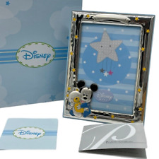 Cornice bimbo Disney Topolino in Argento/Celeste bambino 11,5x15,5cm+Box regalo