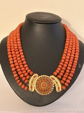 GRANDE COLLANA VERO CORALLO MEDITERRANEO ANTICO PRIMA METÀ NOVECENTO SUSTA ORO