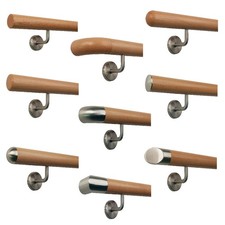 Corrimano in faggio verniciato Ø 42 mm estremità in acciaio inox supporto ringhiera parete scale corridoio