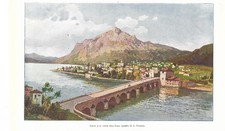 Stampa antica LECCO panorama e PONTE VECCHIO Lago di Como 1903 Antique print