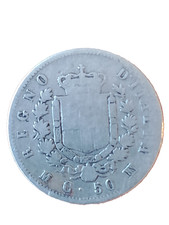 MILANO. 50 CENTESIMI. 1863 . STEMMA. VITTORIO EMANUELE II°. ARGENTO.   N.21