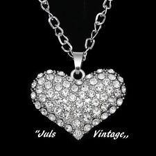 BELLISSIMA COLLANA gr38 cm5x4 CUORE  BRILLANTI, lega  ARGENTO/PLATINO CESELLATO!