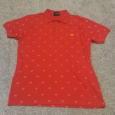Polo rossa vintage Fred Perry con logo corona AOP taglia large made in England
