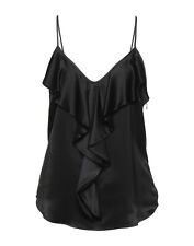 Max Mara Pure Silk Satin Cami top ruffles in Black sottogiacca 44 IT 40 DE 10 US