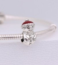 Nuovo PANDORA Charm Natalizio Perline Pupazzo di Neve e Cappello Babbo Natale Argento 925 con Sacchetto