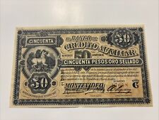 Banconota 50 Pesos Oro Sellado Montevideo 1-6-1889