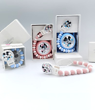 DISNEY SPILLA PORTA CIUCCIO + BOX IN MIRO-SILVER 999 MINNIE & TOPOLINO ARGENTO