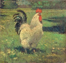Oil painting on tablet rooster