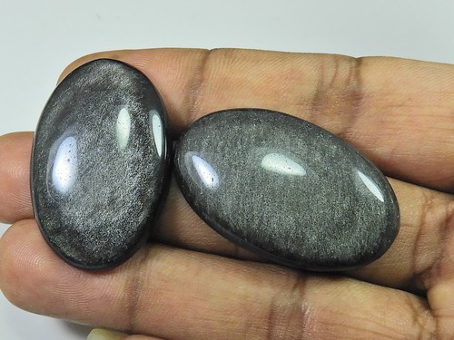 Pietra ovale ossidiana - , argento
