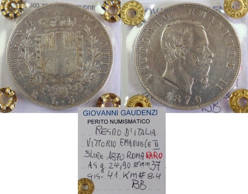 Rara 5 lire 1870 roma - rara, !!!