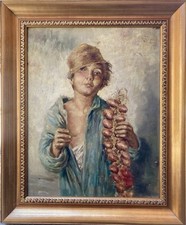 Raffaele Frigerio (1875-1948), Ragazzo Napoletano. Olio Su Tela Incorniciato.