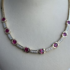 Collana in oro giallo 18 kt 750 catenina con rubini e diamanti 55 cm donna gioielli