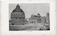 Stampa antica PISA Piazza Duomo Torre Pendente 1891 Old print Engraving