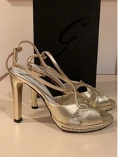 Sandali Gattinoni Scarpe Aperte Oro Brillantini Zeppa Elegante Tacco cm.11 N. 37