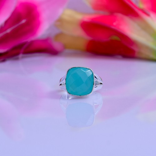 Anello calcedonio blu argento