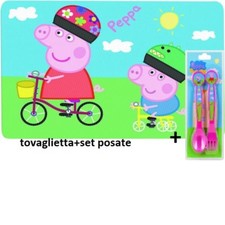 TOVAGLIETTA PEPPA PIG 29X44CM +SET POSATE PEPPA PIG idea regalo bimbi
