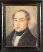 ANTICO RITRATTO VIRILE XIX SECOLO PASTELLO SU CARTA SCUOLA DELL'800 CON CORNICE