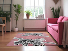 Hand Tufted Leopard Animal Print  Wool Pink  and Black Animal Pattern Area Rugs