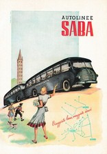 PUBBLICITA' 1950 AUTOLINEE SABA AUTOBUS PULMANN VIAGGIO BIELLA VARALLO VERCELLI