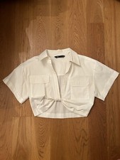 Zara White Top Size S Cropped Blouse New