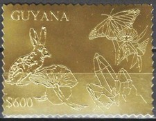 Guyana 1993 Coniglio Farfalla Animali Insetti Conservazione Natura ORO MNH