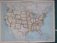 Mappa Grande 1952 ~ Stati Uniti D'America Texas Florida California Kansas Ohio