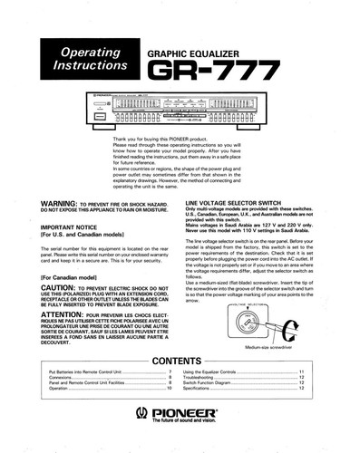 Pioneer 777 equalizer - gr-777,