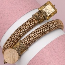 Antico Bracciale Vittoriano Etrusco Revival Maglia Riempita Oro Bypass