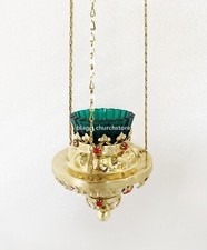 Lampada a sospensione chiesa in ottone con pietre per 3 catene 6,29'