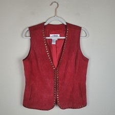 Gilet vintage dietro la sella rosso medio pelle scamosciata borchie western cowgirl rodeo
