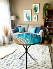 Tavolino da caffè epossidico oceano 24" fatto a mano bordo vivo legno resina fiume tavolo arredo