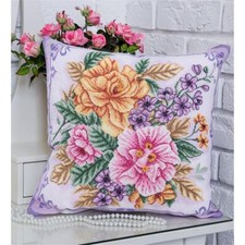 Set di cuscini per punto croce Panna "Fiori sbocciati" 40,5x40,5cm, motivo di co