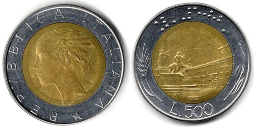 Italia 500 lire 1987 testa - 500, lire,