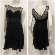 LUISA SPAGNOLI Vestito abito nero ricamato pizzo e fiocco Tg IT 44 Seta Silk