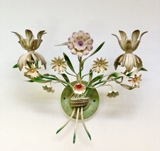 Applique Floreale Vintage, Ferro Battuto Smaltato, Due Luci. Neo Liberty