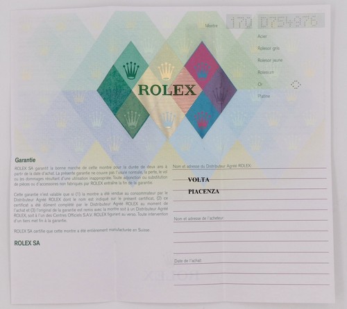 Rolex card documents papers - card,